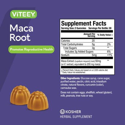 Viteey Black Maca Root Gummies – Energy, Mood & Hormonal Balance (60 Count) | Vegan & Gluten Free