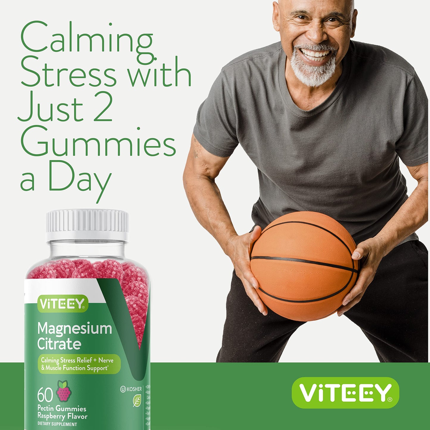 VITEEY Magnesium Gummies for Adults – 66mg Citrate, 60-Count, Gluten Free