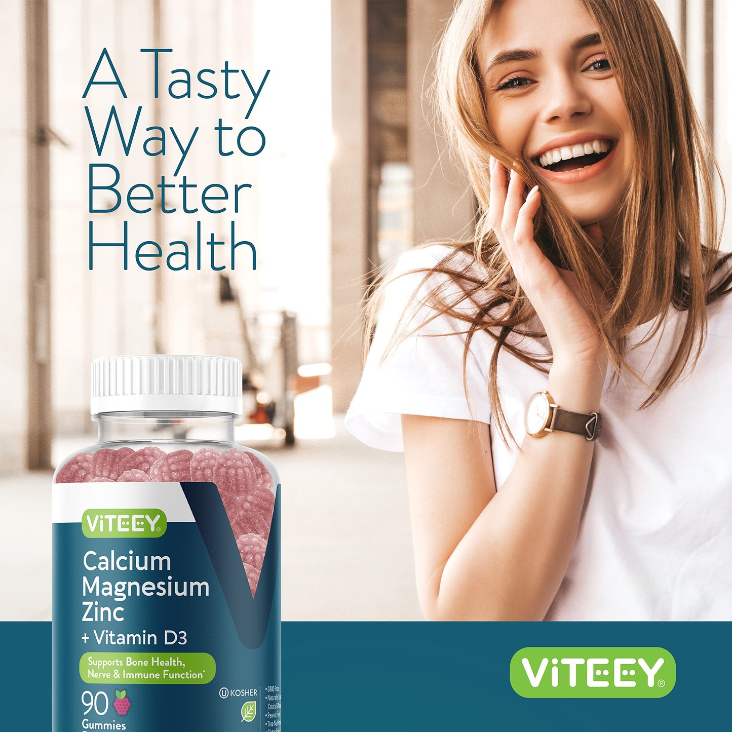 Viteey Calcium Magnesium Zinc Gummies + Vitamin D3 | Bone Health & Immune Support
