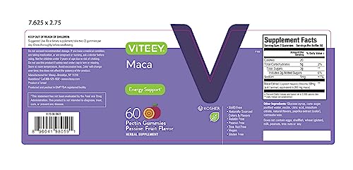 Viteey Black Maca Root Gummies – Energy, Mood & Hormonal Balance (60 Count) | Vegan & Gluten Free
