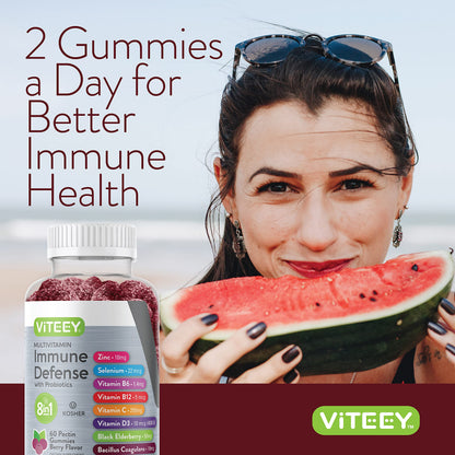 Viteey Multivitamin Gummies 8 in 1 Immune Support with Probiotics – Vegetarian, Gelatin Free, Non-GMO | 120 Gummies