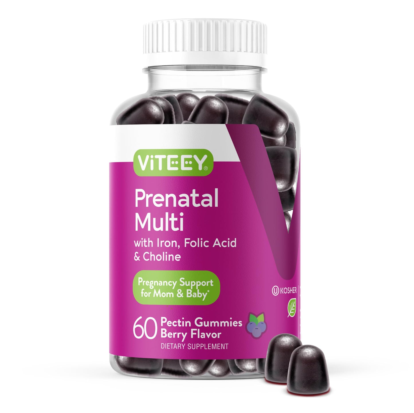Viteey Prenatal Gummies for Women – Iron, Folic Acid, Choline | 60 Count