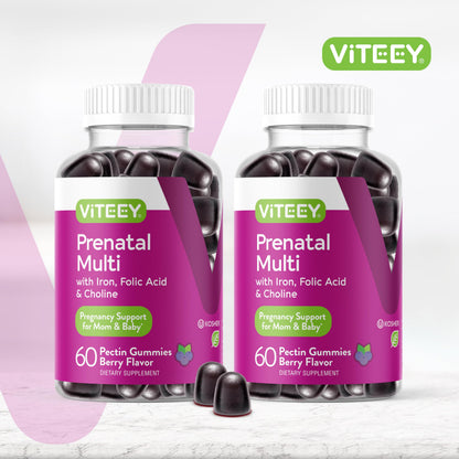 Viteey Prenatal Gummies for Women – Iron, Folic Acid & Choline | 120 Count
