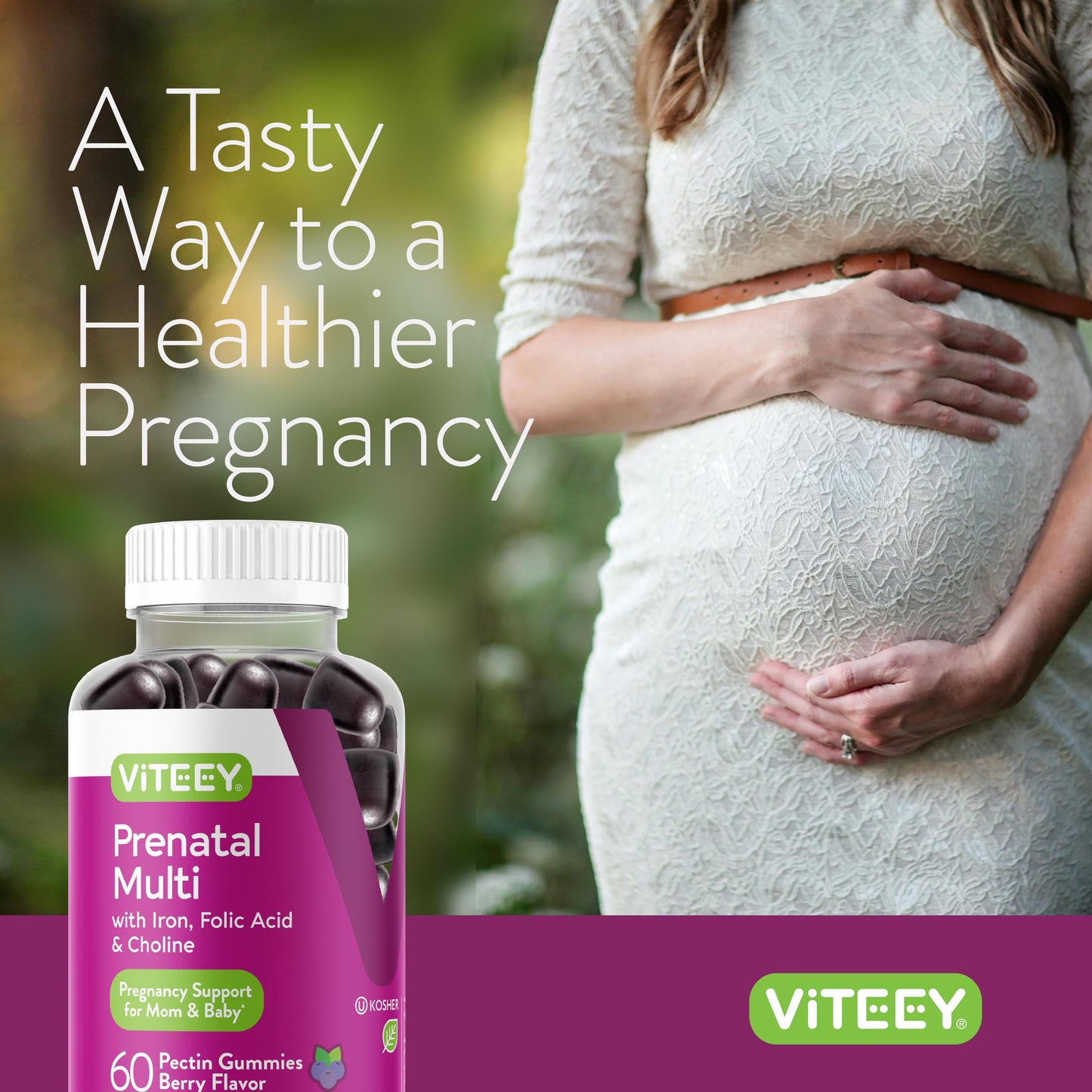 Viteey Prenatal Gummies for Women – Iron, Folic Acid, Choline | 60 Count
