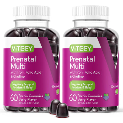 Viteey Prenatal Gummies for Women – Iron, Folic Acid & Choline | 120 Count