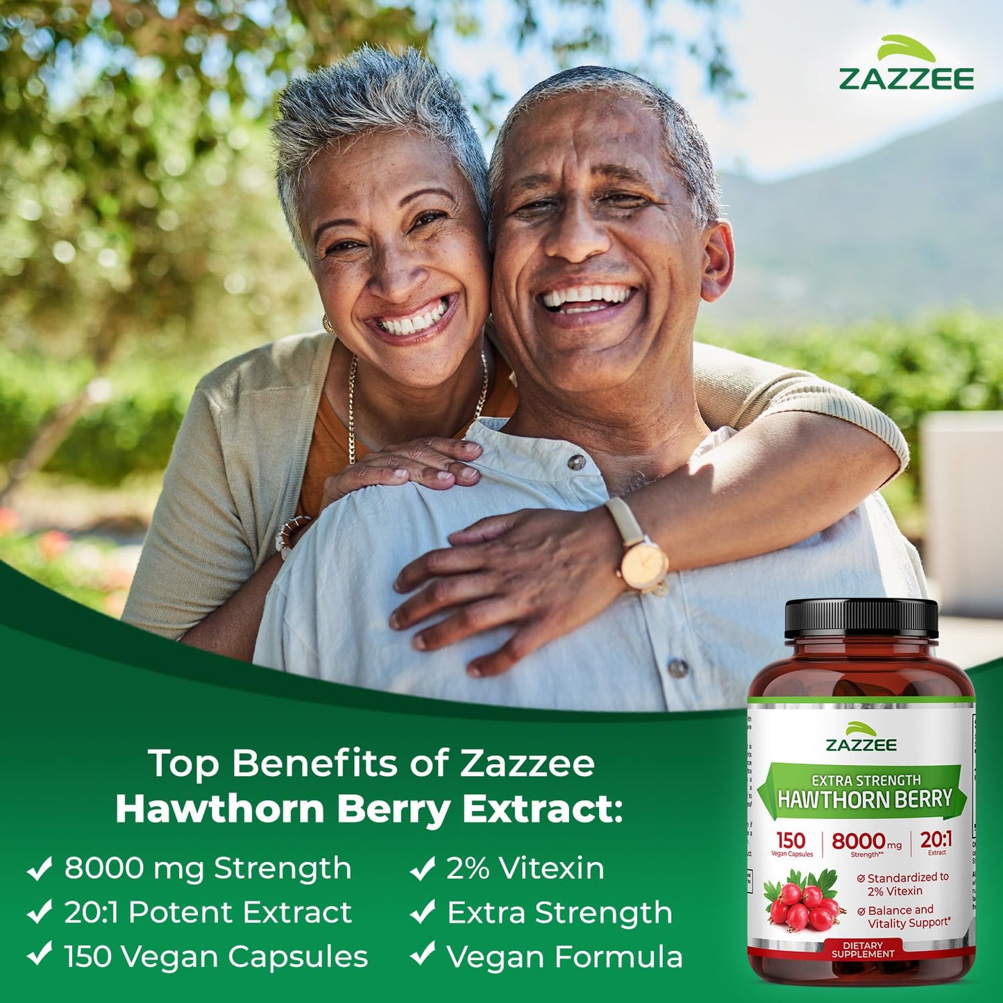 Zazzee Hawthorn Berry Extract 8000 mg (20:1) 150 Vegan Capsules