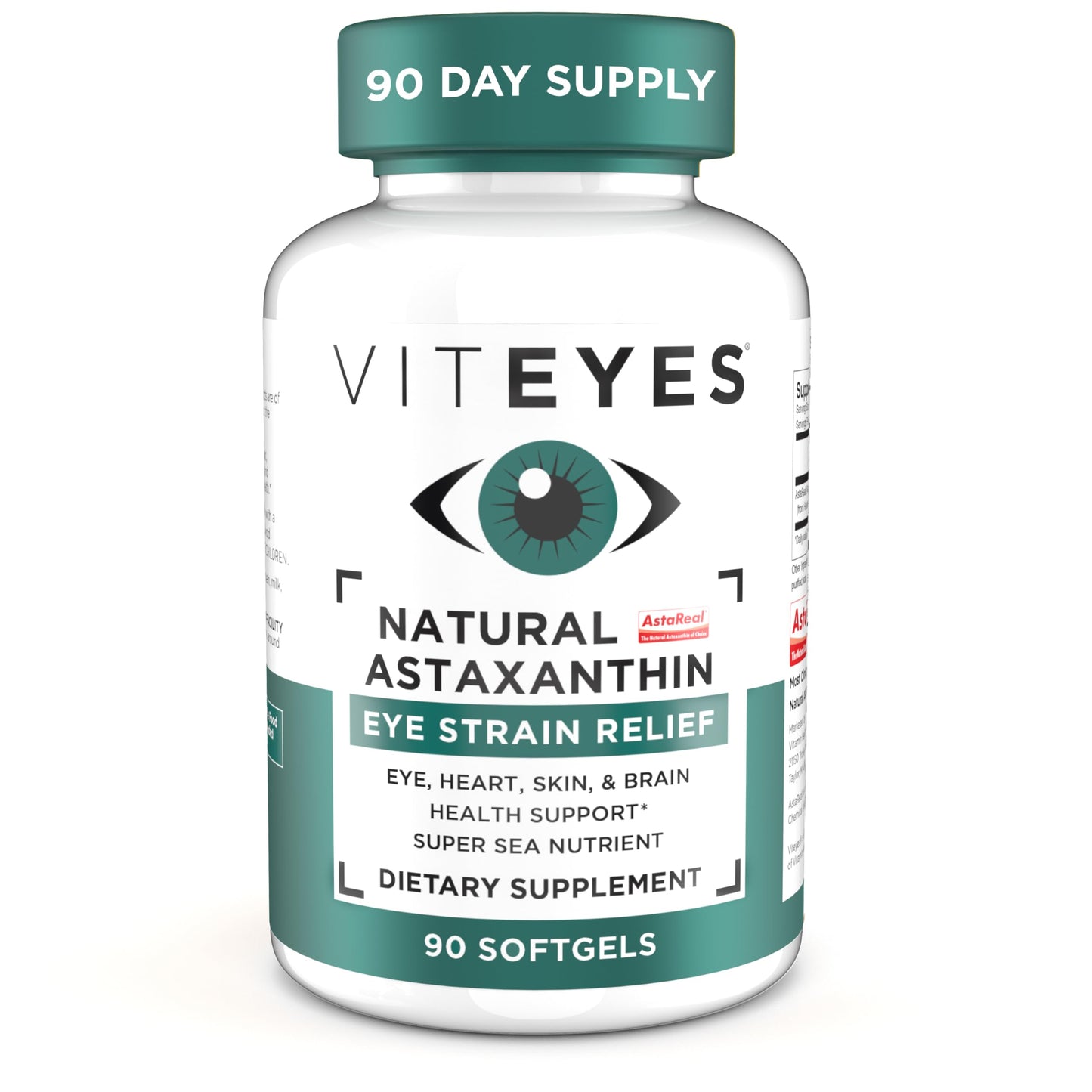 Viteyes Natural Astaxanthin — Relieve Tired Eyes & Eye Strain | Algae-Sourced, 4–8 mg, 90 Softgels