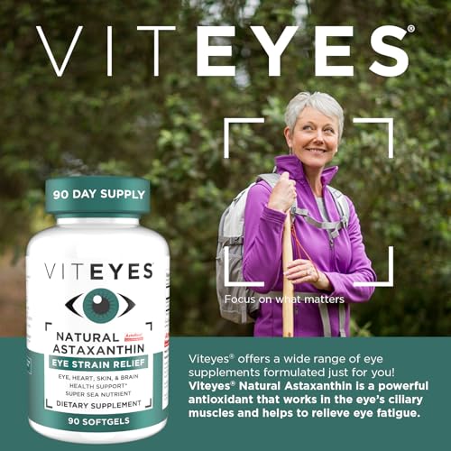 Viteyes Natural Astaxanthin — Relieve Tired Eyes & Eye Strain | Algae-Sourced, 4–8 mg, 90 Softgels