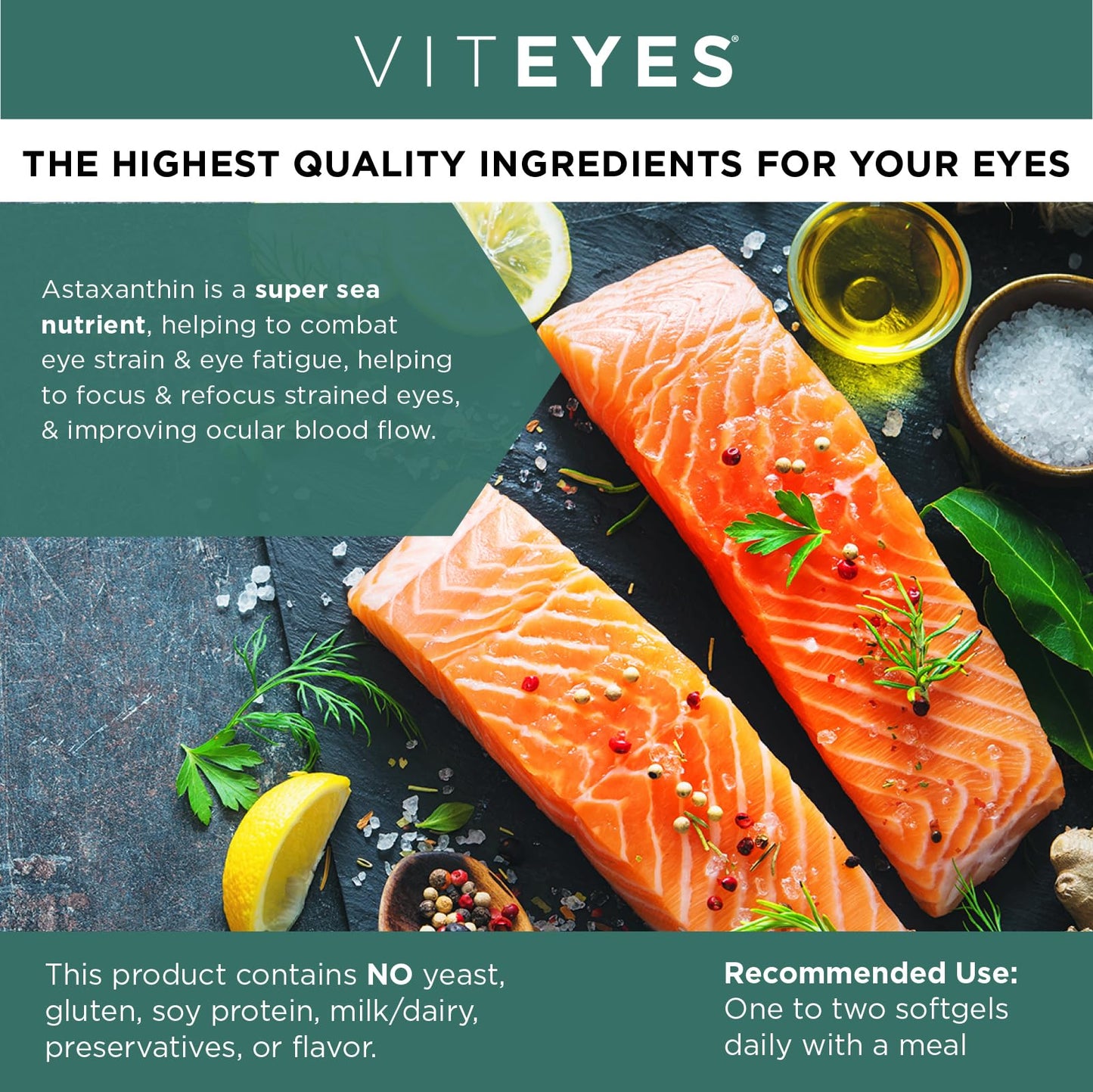 Viteyes Natural Astaxanthin — Relieve Tired Eyes & Eye Strain | Algae-Sourced, 4–8 mg, 90 Softgels