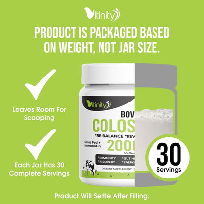 VITINITY Grass-Fed Bovine Colostrum Powder for Humans – Unflavored 90g
