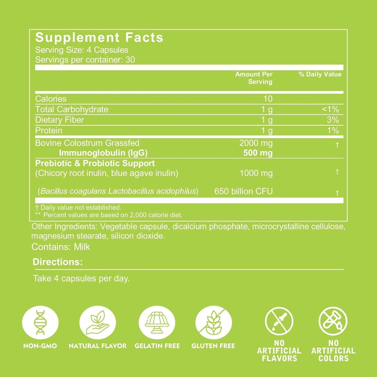 VITINITY Grass Fed Bovine Colostrum Capsules for Humans | Gut Health & Immunity | 120 Count