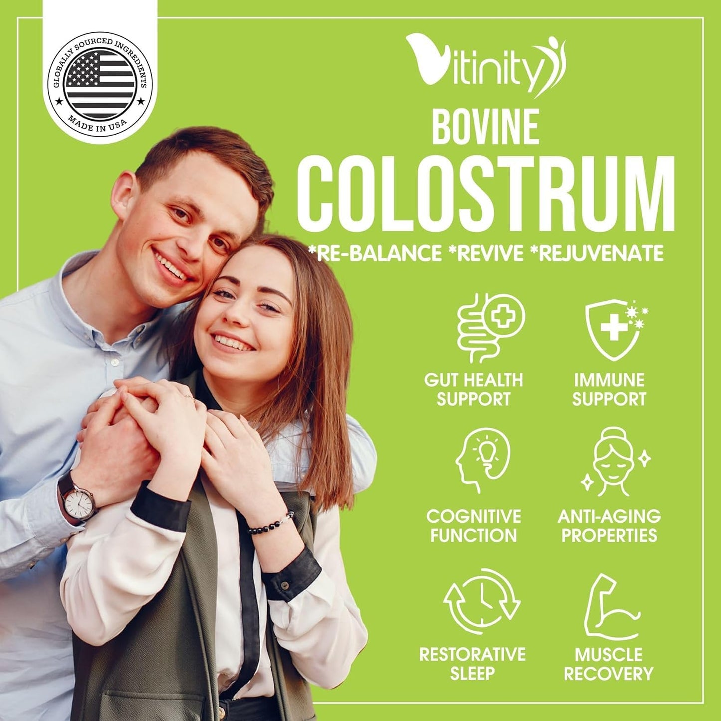 VITINITY Grass Fed Bovine Colostrum Capsules for Humans | Gut Health & Immunity | 120 Count