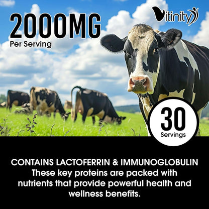 VITINITY Grass Fed Bovine Colostrum Capsules for Humans | Gut Health & Immunity | 120 Count