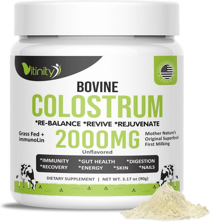 VITINITY Grass-Fed Bovine Colostrum Powder for Humans – Unflavored 90g