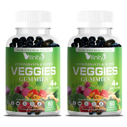 VITINITY Super Greens Multivitamin Gummies | Made with 30 Real Superfood Veggies, Herbs, Fruit for Adults & Kids to Boost Immunity, Skin & Gut Health | Non-GMO, Gluten-Free & Sugar-Free 60-Day Supply