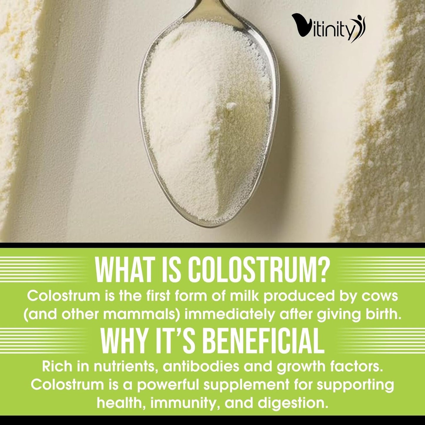VITINITY Grass-Fed Bovine Colostrum Powder for Humans – Unflavored 90g
