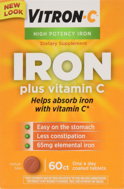 VITRON-C High Potency Iron + Vitamin C Tablets – 60 Ea, 3 Pack