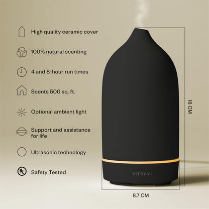 Vitruvi Stone Diffuser – Ceramic Ultrasonic Diffuser, 90ml, Black