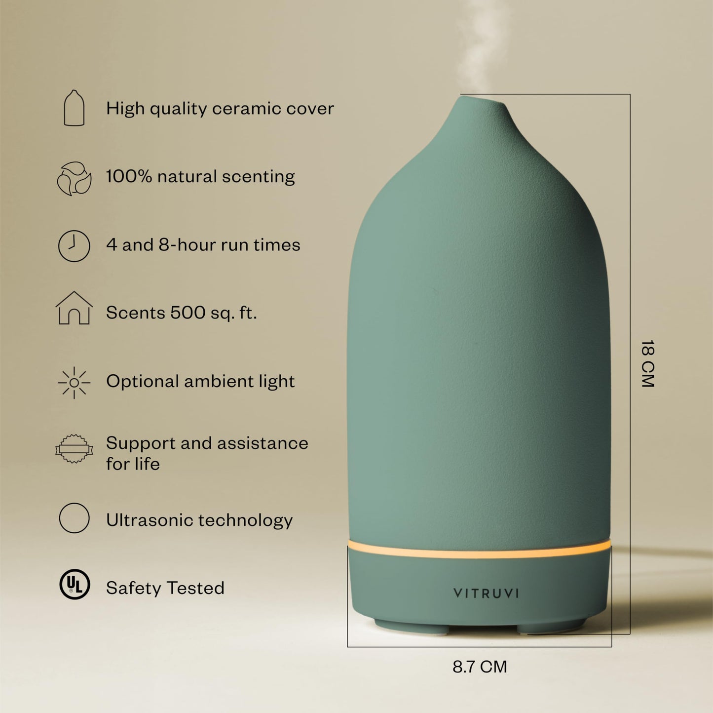 Vitruvi Stone Diffuser - Ceramic Ultrasonic Essential Oil Diffuser | 90ml