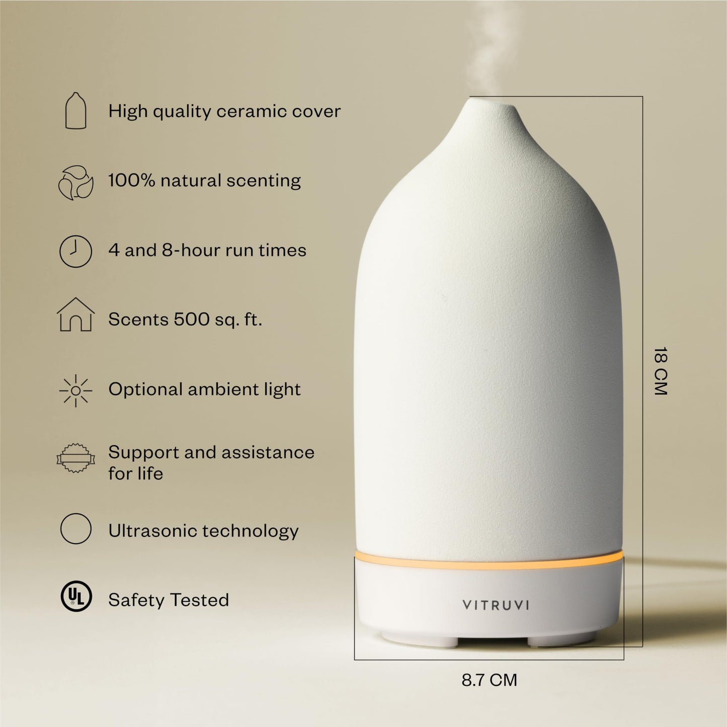 Vitruvi Stone Diffuser – White Ceramic Ultrasonic Essential Oil Diffuser, 90ml