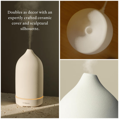 Vitruvi Stone Diffuser – White Ceramic Ultrasonic Essential Oil Diffuser, 90ml
