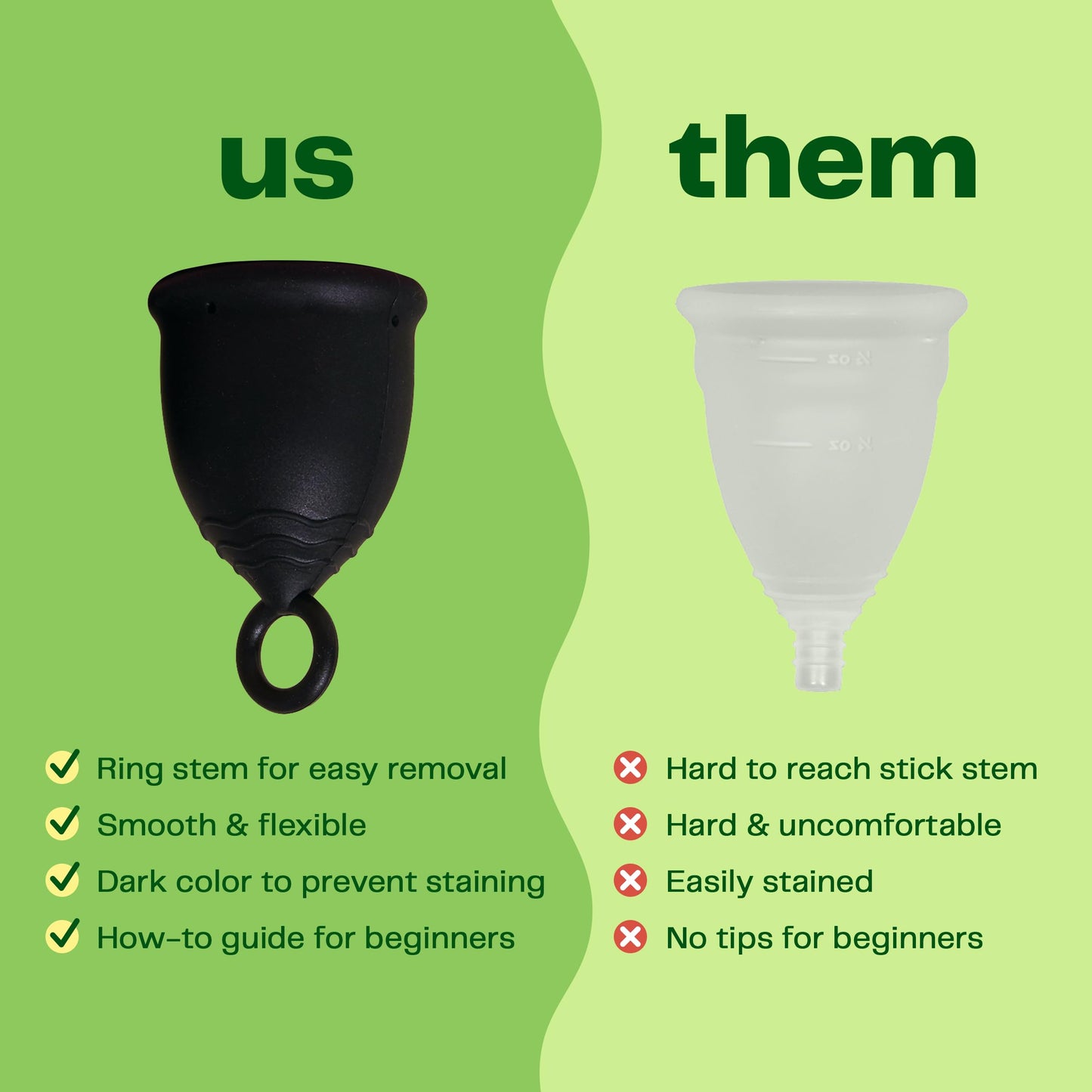 Viv for Your V Large Premium Menstrual Cup – Ring Stem, 12-Hour Leak-Free Wear