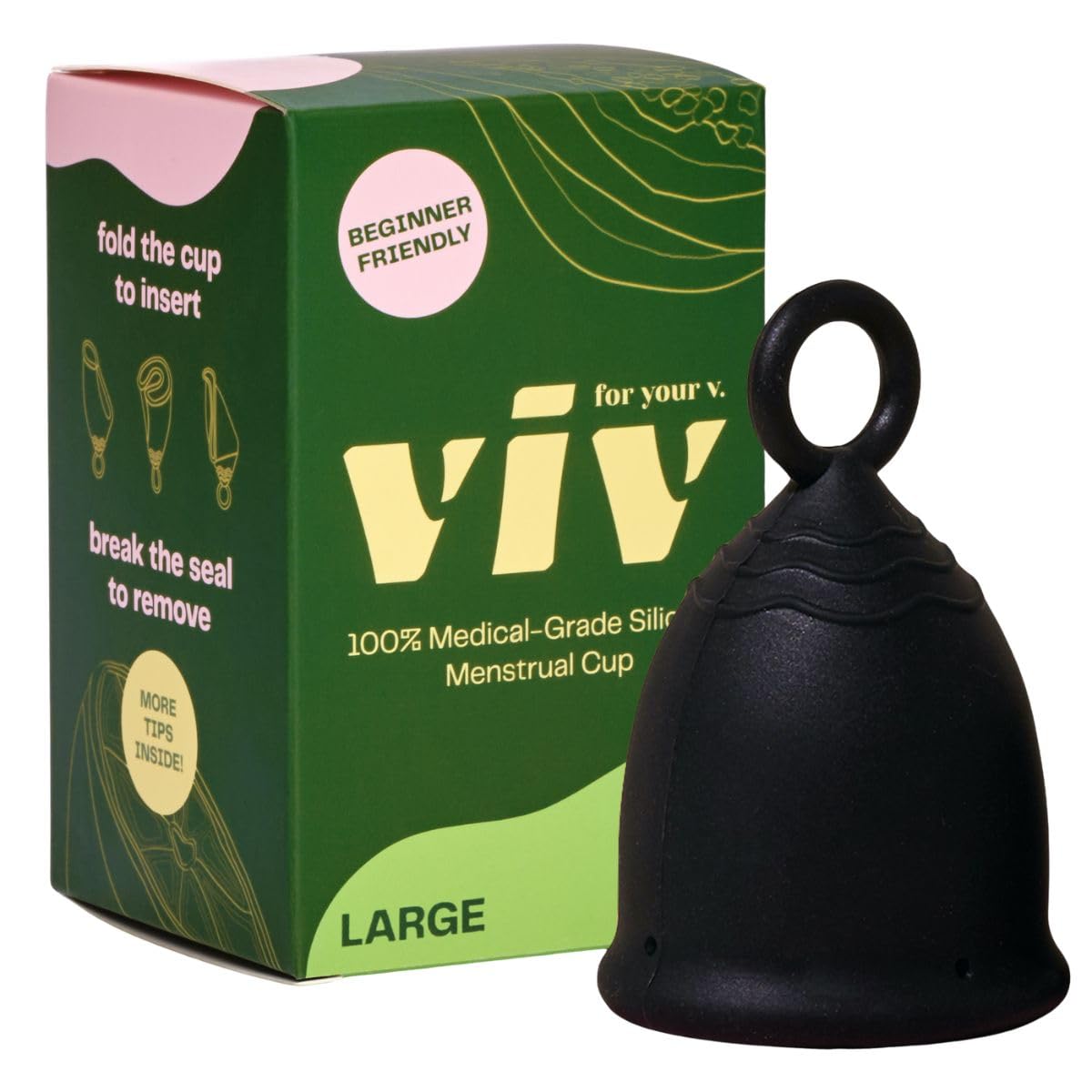 Viv for Your V Large Premium Menstrual Cup – Ring Stem, 12-Hour Leak-Free Wear