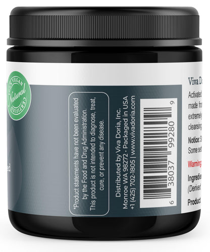 Viva Doria Virgin Activated Charcoal Powder – Coconut Shell Derived, Food Grade, 6 Oz