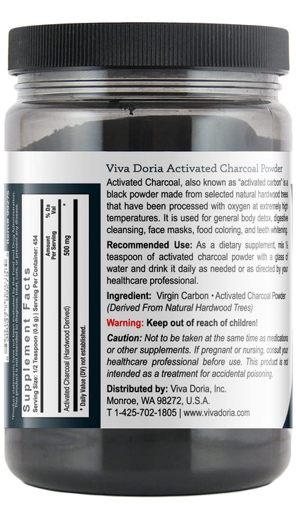 Viva Doria Virgin Activated Charcoal Powder – Hardwood Derived, Food Grade, 8 oz