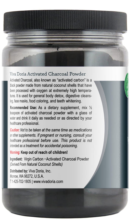 Viva Doria Virgin Activated Charcoal Powder – Coconut Shell Derived, Food Grade, 16 oz