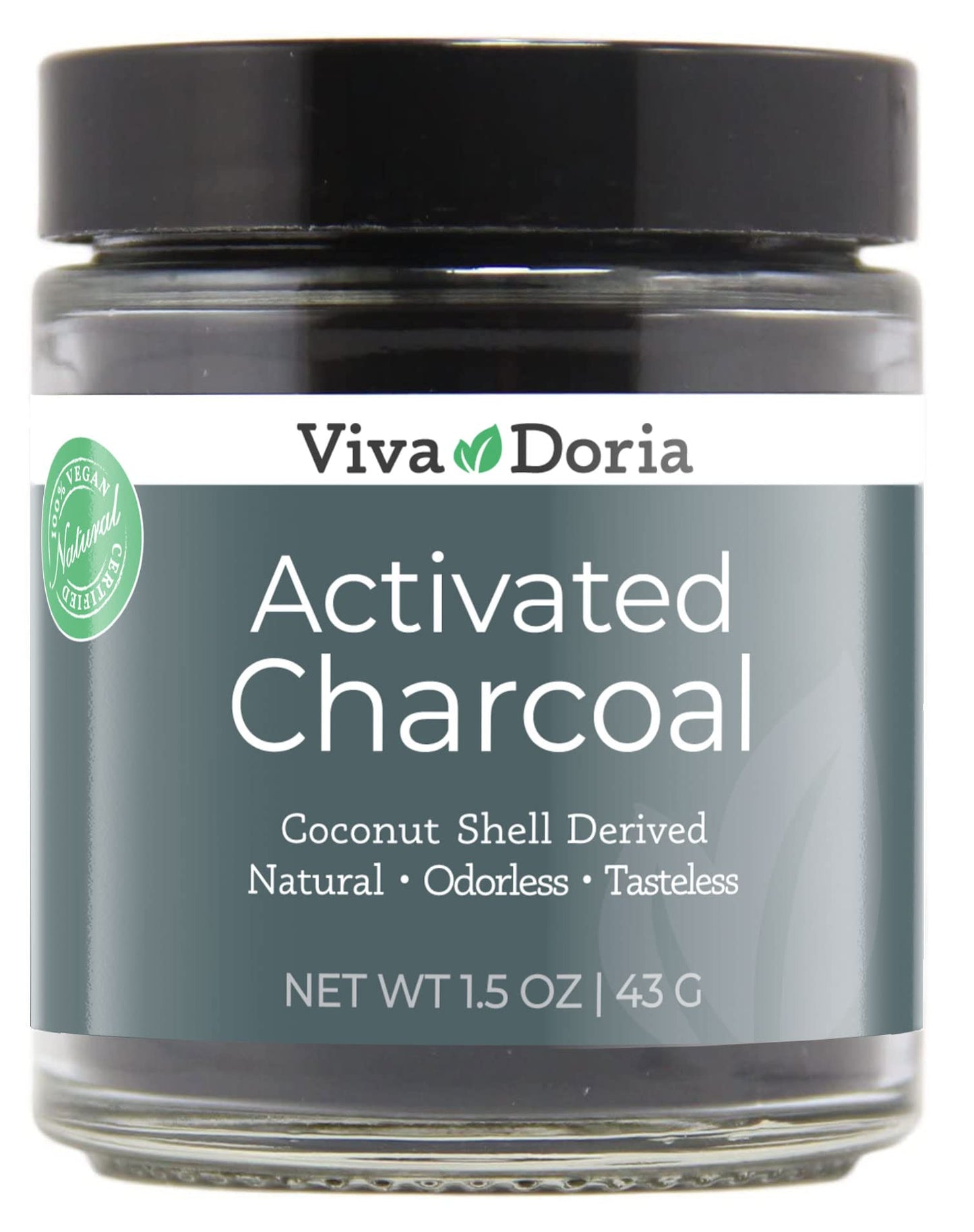Viva Doria Virgin Activated Charcoal Powder – Coconut Shell Derived, Food Grade, 1.5 oz Jar