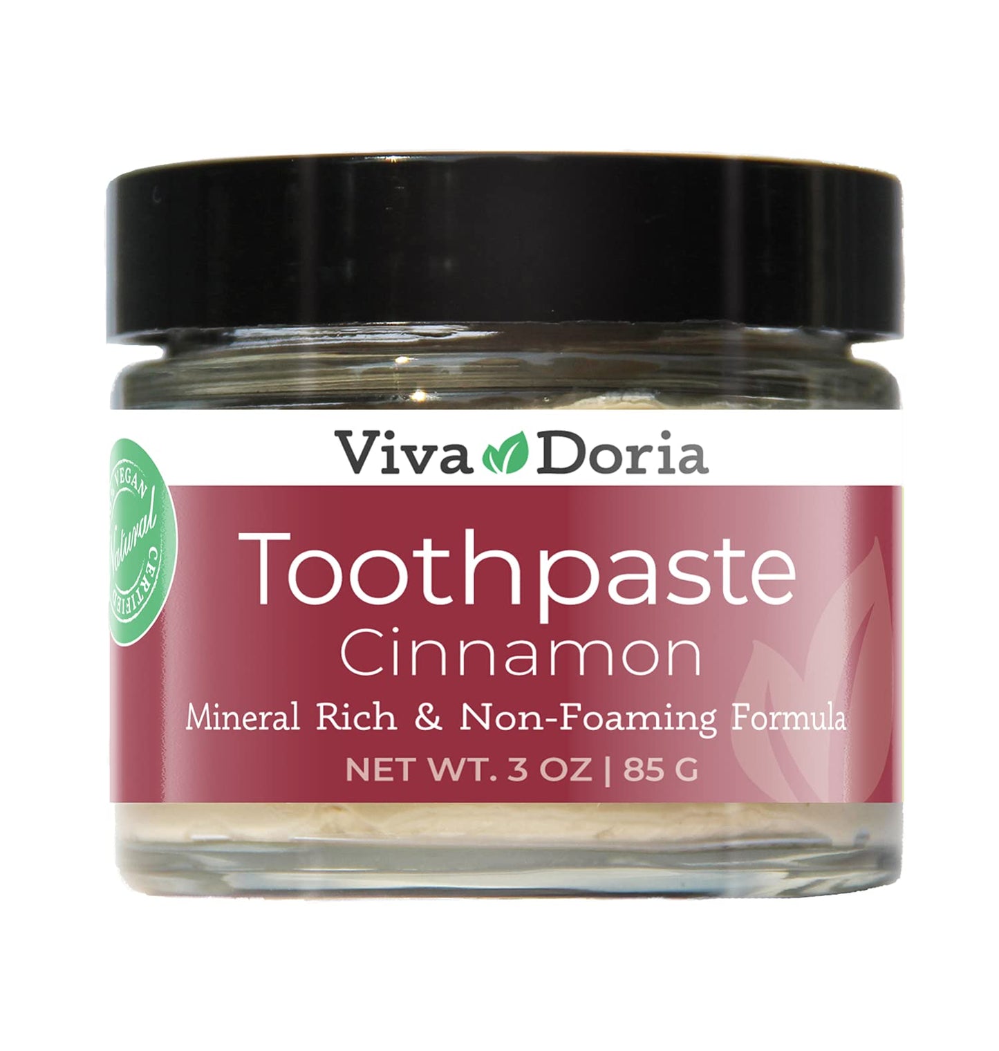 Viva Doria Fluoride Free Natural Mineralizing Toothpaste - Cinnamon (3 oz Glass Jar)