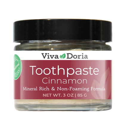 Viva Doria Fluoride Free Natural Mineralizing Toothpaste - Cinnamon (3 oz Glass Jar)