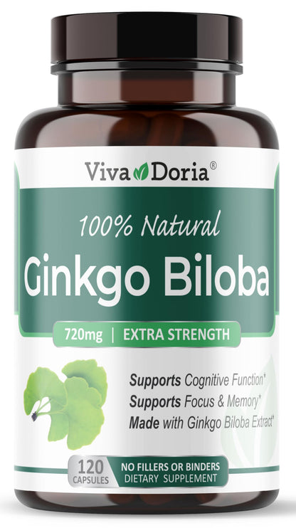 Viva Doria Ginkgo Biloba 720mg - Brain Function & Memory Support | 120 Veg Capsules