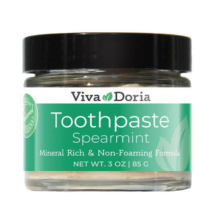 Viva Doria Fluoride Free Natural Mineralizing Toothpaste - Spearmint (3 oz Glass Jar)