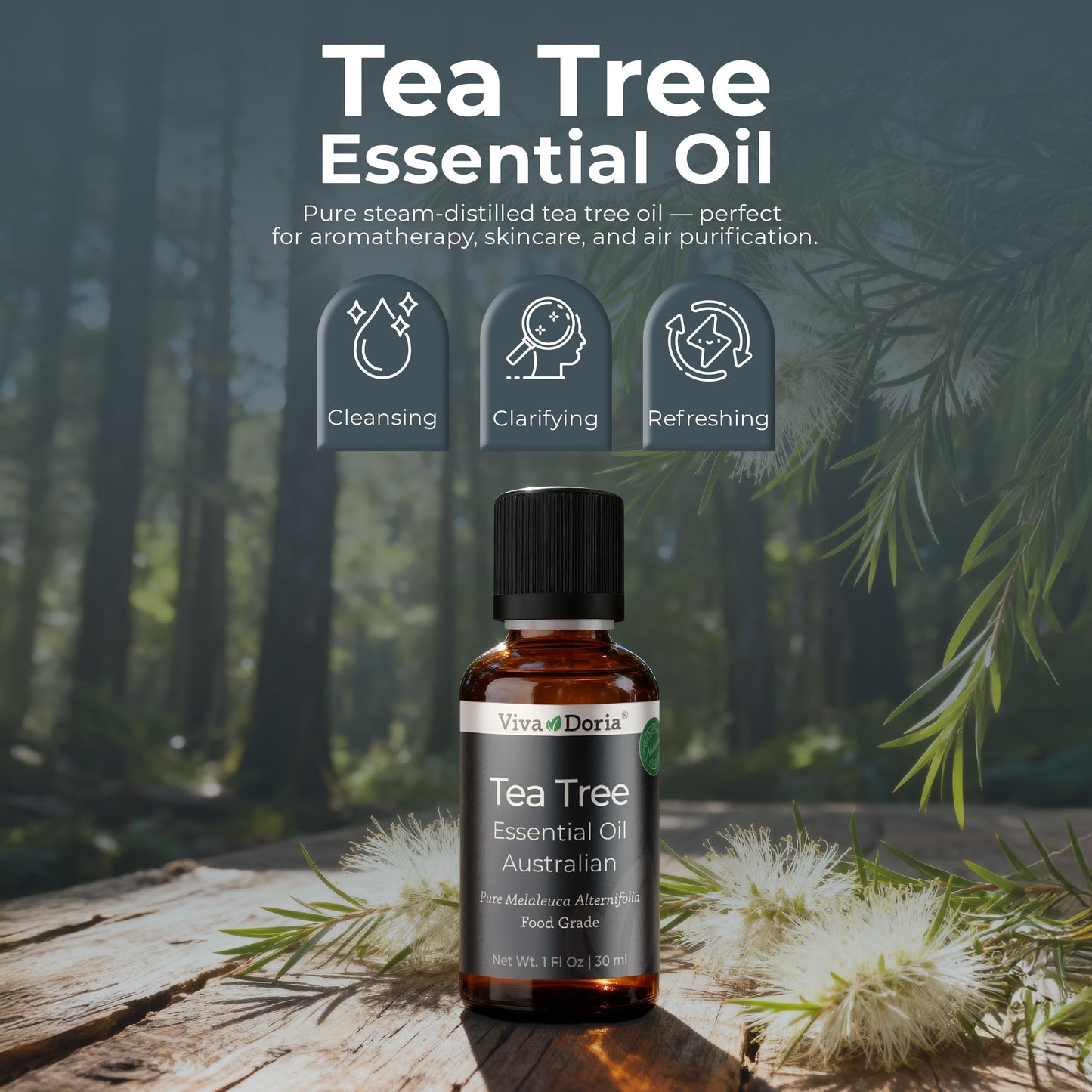 Viva Doria Tea Tree Oil 100% Pure – Australian Tea Tree Essential Oil, 30 ml