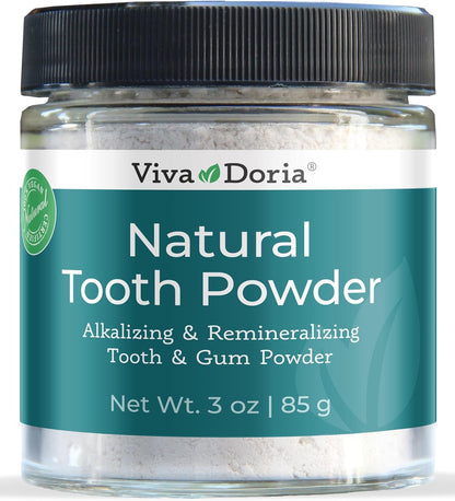 Viva Doria Natural Tooth Powder – Remineralizing & Whitening | Mint, 3 oz Jar