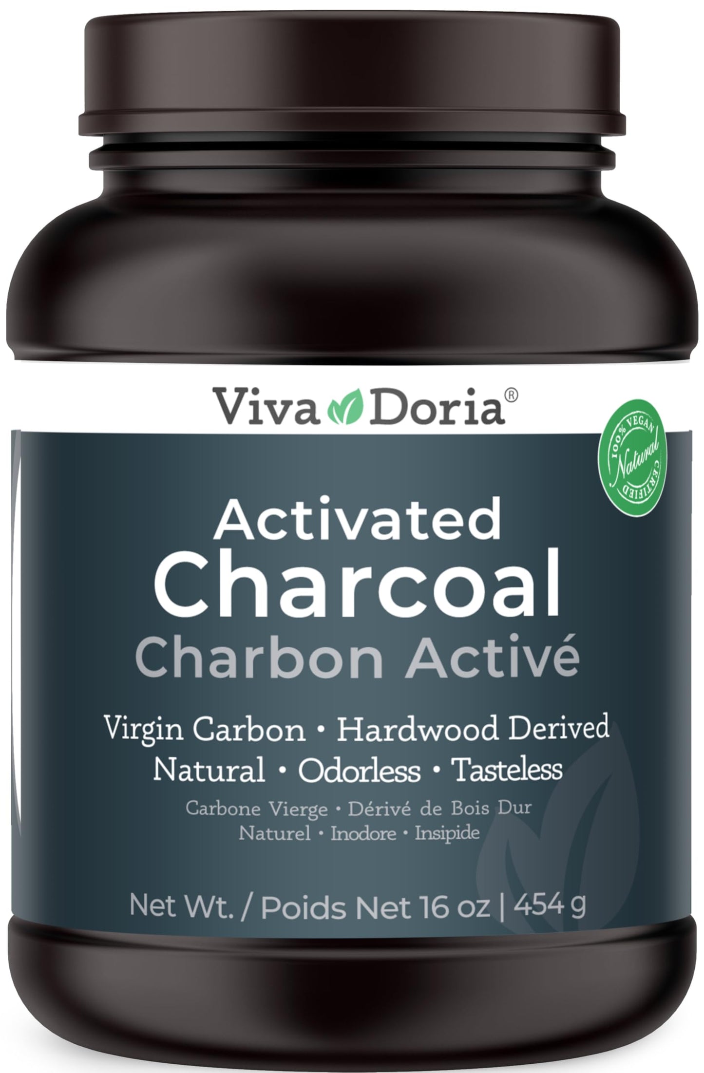 Viva Doria Virgin Activated Charcoal Powder - Hardwood Derived, Food Grade, 16 oz (1 lb)