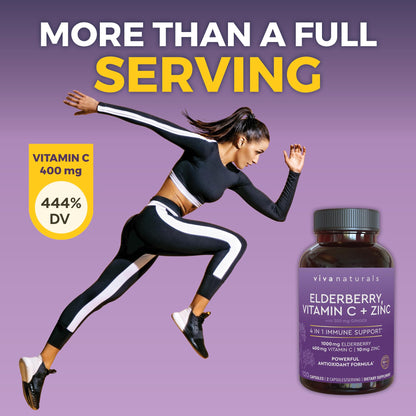Viva Naturals Elderberry with Vitamin C and Zinc (120 Capsules) - 1000mg Sambucus Elderberry Immune Support Supplement, Black Elderberry Capsules for Adults - 2 Months Supply