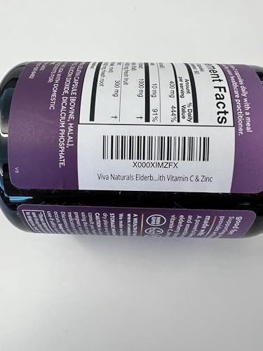 Viva Naturals Elderberry with Vitamin C and Zinc (120 Capsules) - 1000mg Sambucus Elderberry Immune Support Supplement, Black Elderberry Capsules for Adults - 2 Months Supply