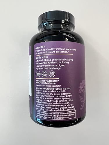 Viva Naturals Elderberry with Vitamin C and Zinc (120 Capsules) - 1000mg Sambucus Elderberry Immune Support Supplement, Black Elderberry Capsules for Adults - 2 Months Supply