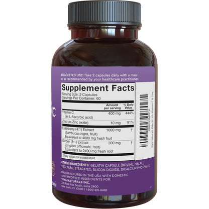 Viva Naturals Elderberry with Vitamin C and Zinc (120 Capsules) - 1000mg Sambucus Elderberry Immune Support Supplement, Black Elderberry Capsules for Adults - 2 Months Supply