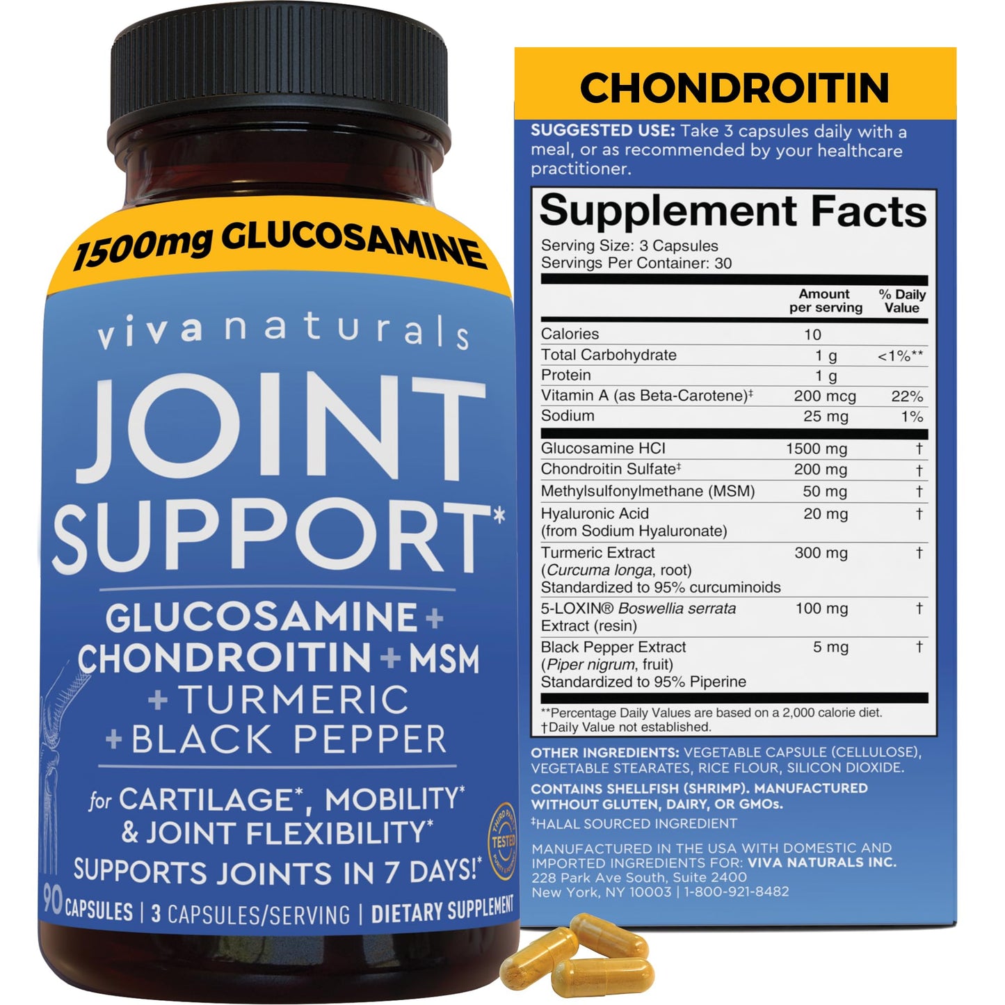 Viva Naturals Glucosamine Chondroitin MSM - 90 Capsules | Joint Health Support