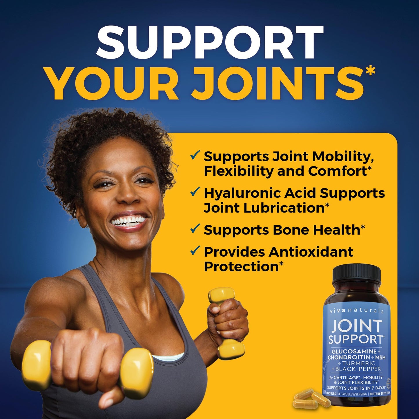 Viva Naturals Glucosamine Chondroitin MSM - 90 Capsules | Joint Health Support