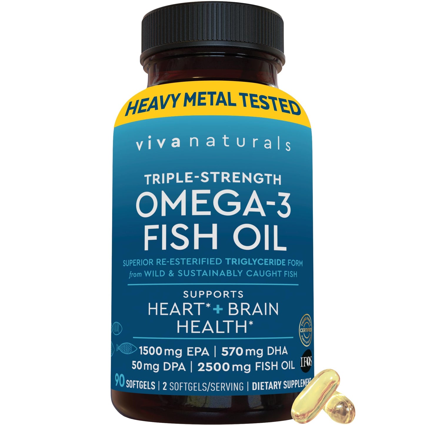 Viva Naturals Triple Strength Omega-3 Fish Oil - 2250 mg Omega-3, 90 Softgels, IFOS Certified