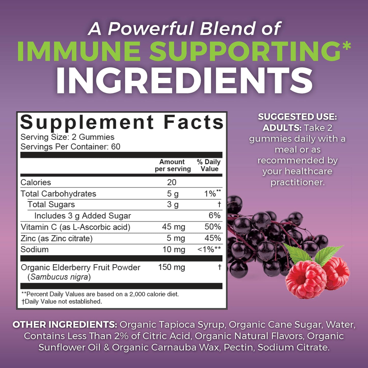 Viva Naturals Sambucus Elderberry Gummies for Adults – 120 Count | Immune Support