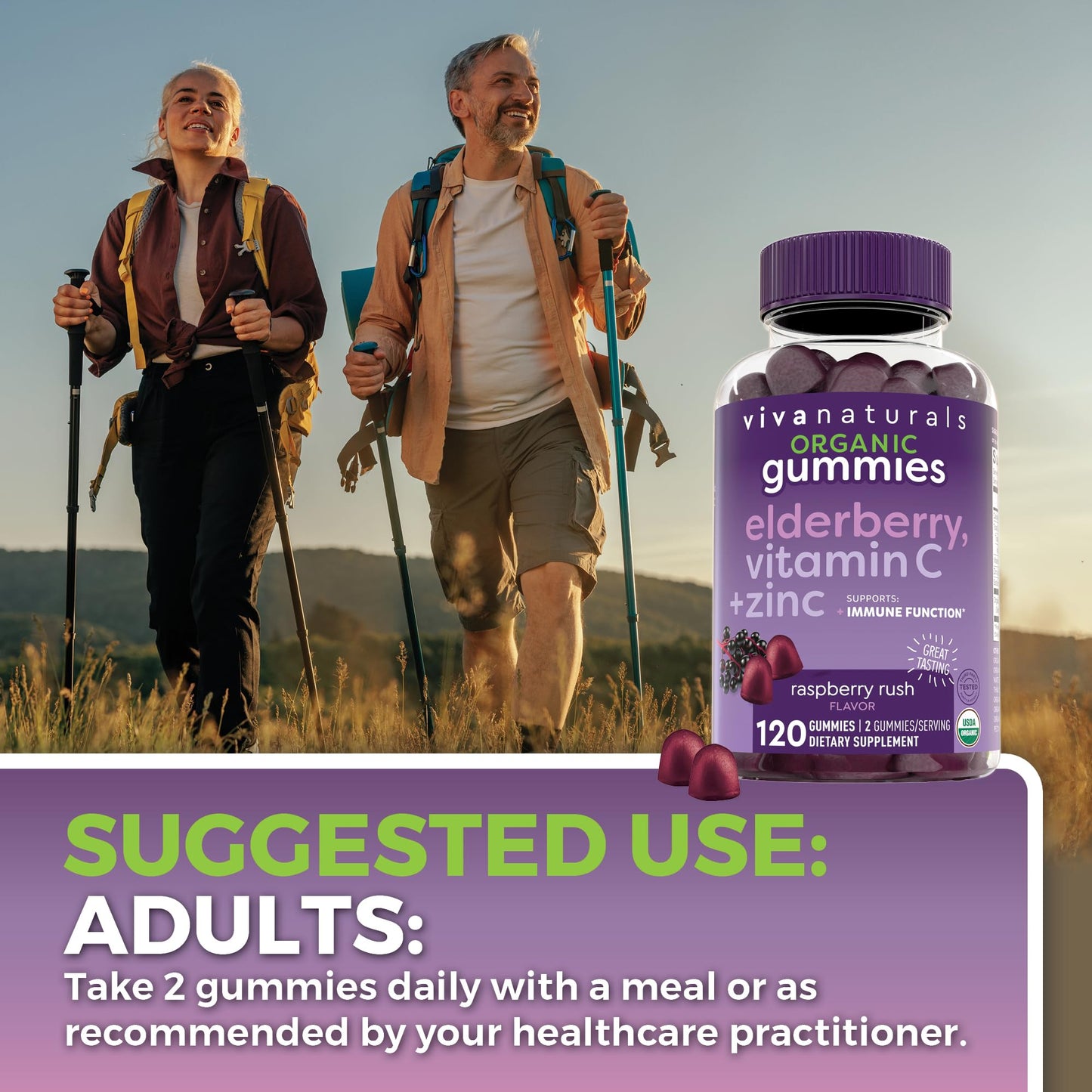 Viva Naturals Sambucus Elderberry Gummies for Adults – 120 Count | Immune Support