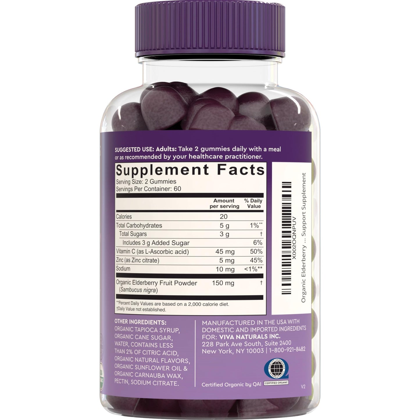 Viva Naturals Sambucus Elderberry Gummies for Adults – 120 Count | Immune Support