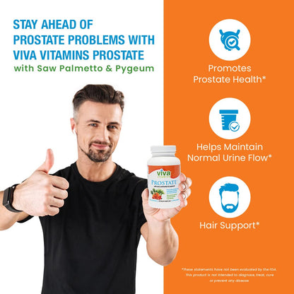 Viva Vitamins Prostate Health Supplements for Men - Pygeum, Pumpkin Seed Oil & Saw Palmetto, 60 Veggie Caps