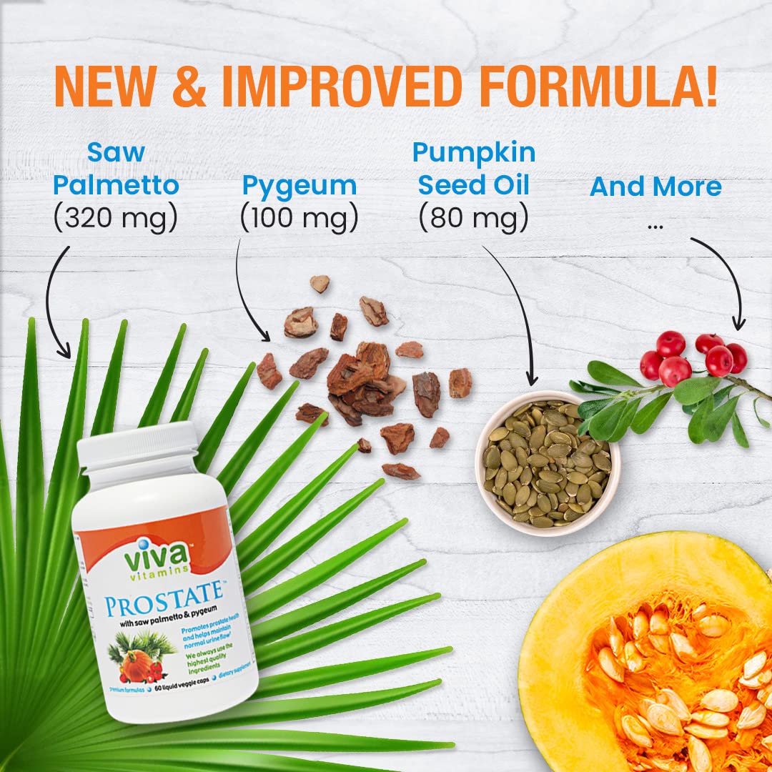 Viva Vitamins Prostate Health Supplements for Men - Pygeum, Pumpkin Seed Oil & Saw Palmetto, 60 Veggie Caps